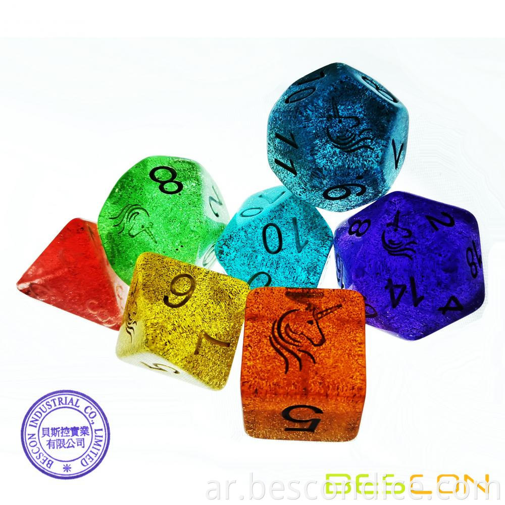 Polyhedral 7 Die Speckled Dice Set Unicorn Rainbow 2